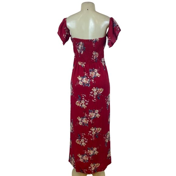 Band Of Gypsies Womens Red Floral Lace-Up Maxi Dress Off Shoulder Sz M - New - Picture 3 of 10